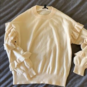 J.Crew cream ruffled sweater
